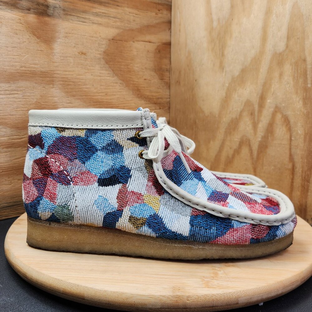 Clarks Originals Wallabee Patchwork Woven Fabric Ankle Boots - Picture 2 of 11